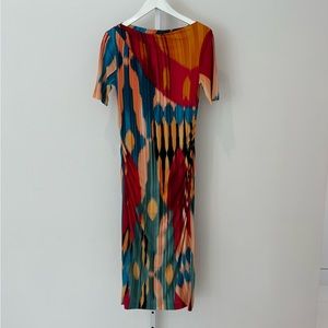 ETRO RED MULTI VISCOSE SHORT SLEEVE DRESS SIZE IT 42 / US 6